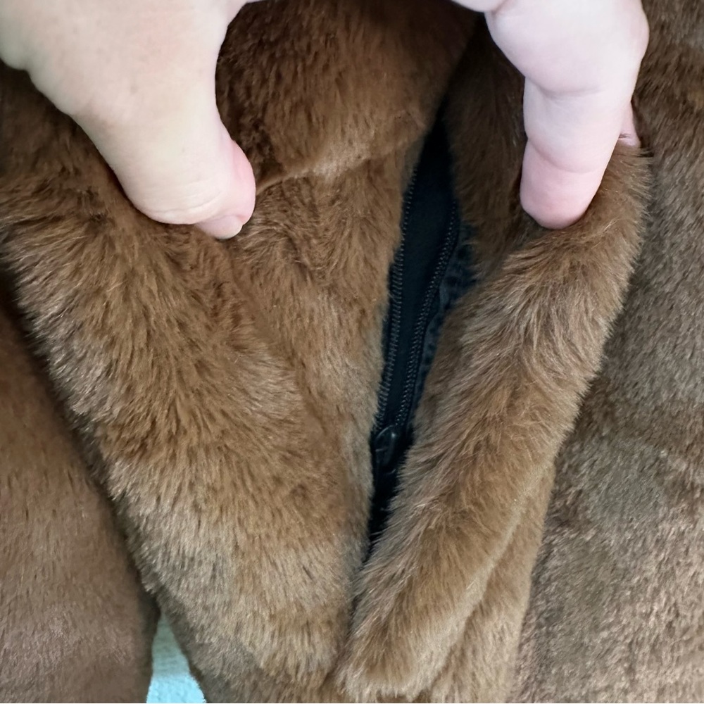 NWT ALO YOGA Oversized Faux Fur Brown Teddy Fuzzy Long Duster Coat SZ XXS - Picture 7 of 9